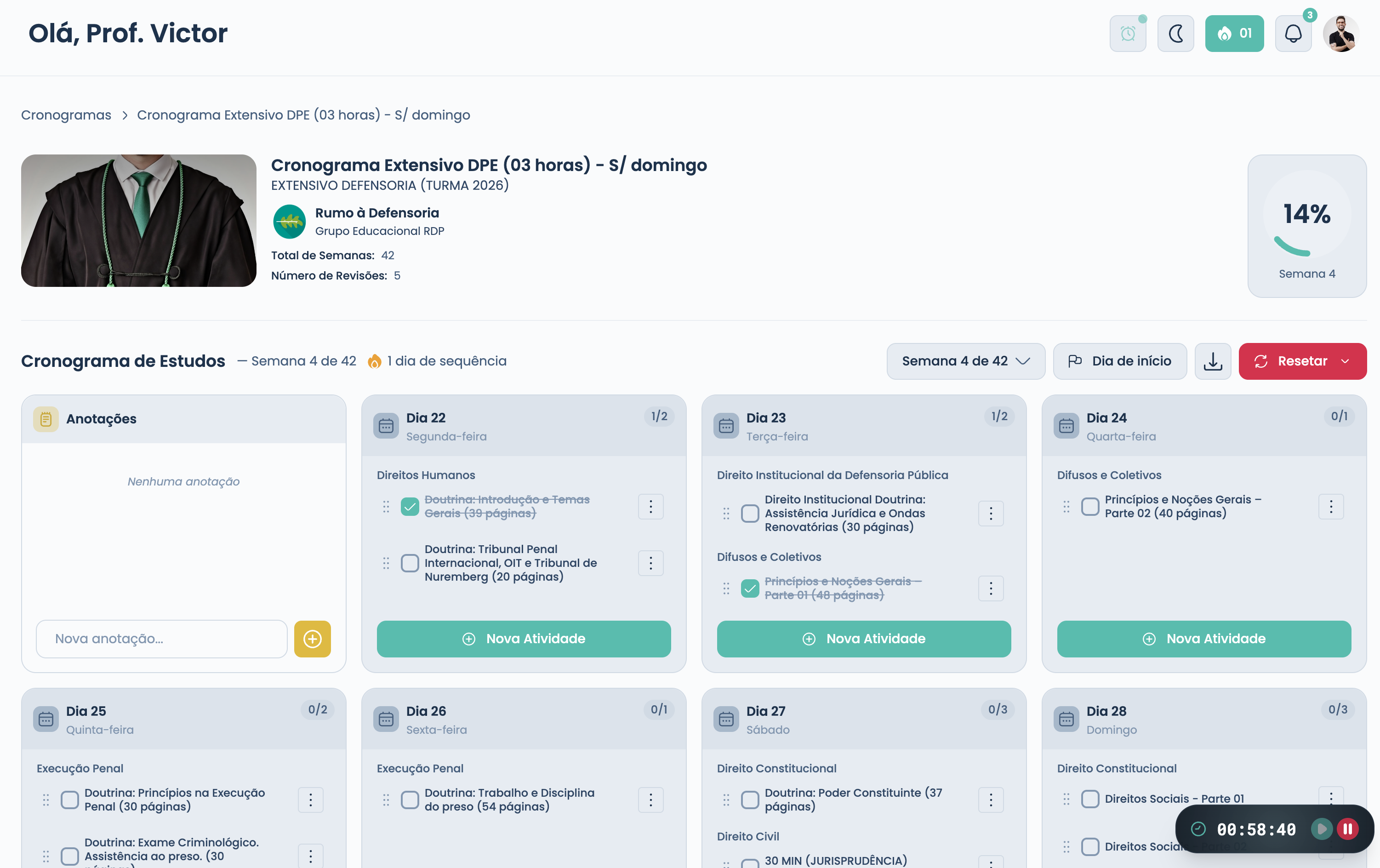 Plataforma RDP — Cada dia, exatamente o que estudar