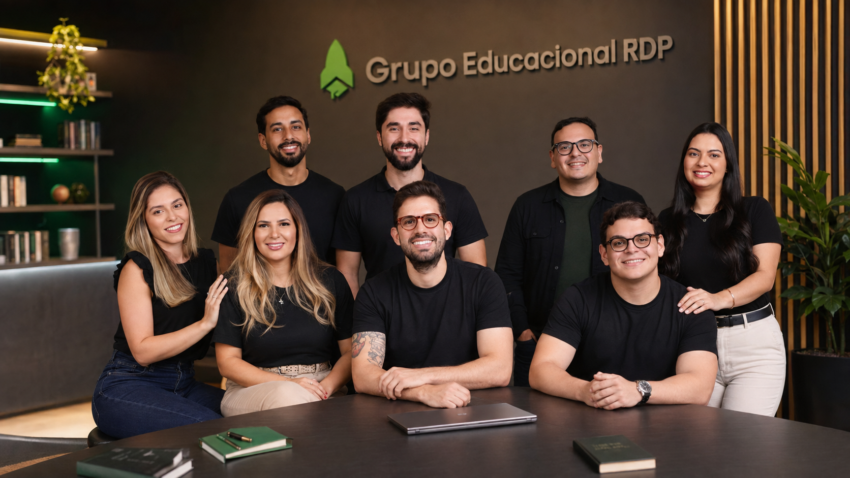 Equipe do Grupo Educacional RDP reunida no estúdio